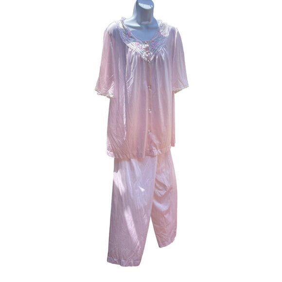 Vintage Pink Nightgown Set With Embroidered Collar - Picture 1 of 6